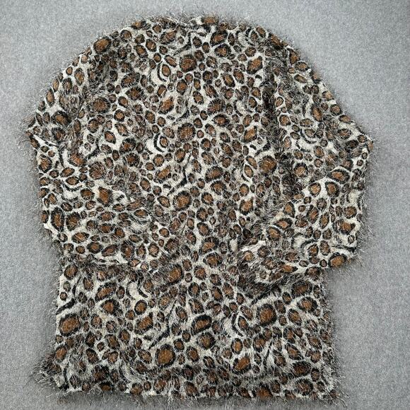 Selene Sport Vintage Leopard Print Shaggy Blouse Womens Large Sheer Button Front - Picture 7 of 7